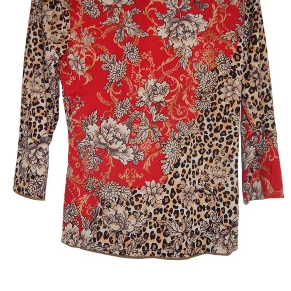 LINEA DONATELLA women's small floral & paisley animal print leopard spot blouse - Picture 9 of 10